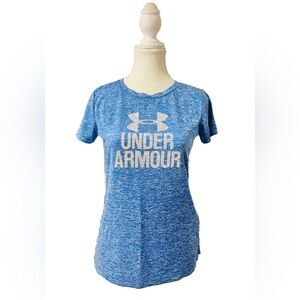 Under Armour T Shirt Womens Heat Gear Royal Blue Gym Training Work Out Logo XS